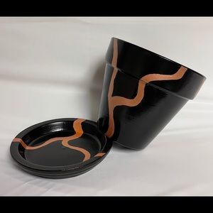 Hand painted decorative clay pot with saucer- 4”.